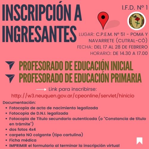 Inscripción a ingresantes – Instituto Superior de Formación Docente Nº1 ...